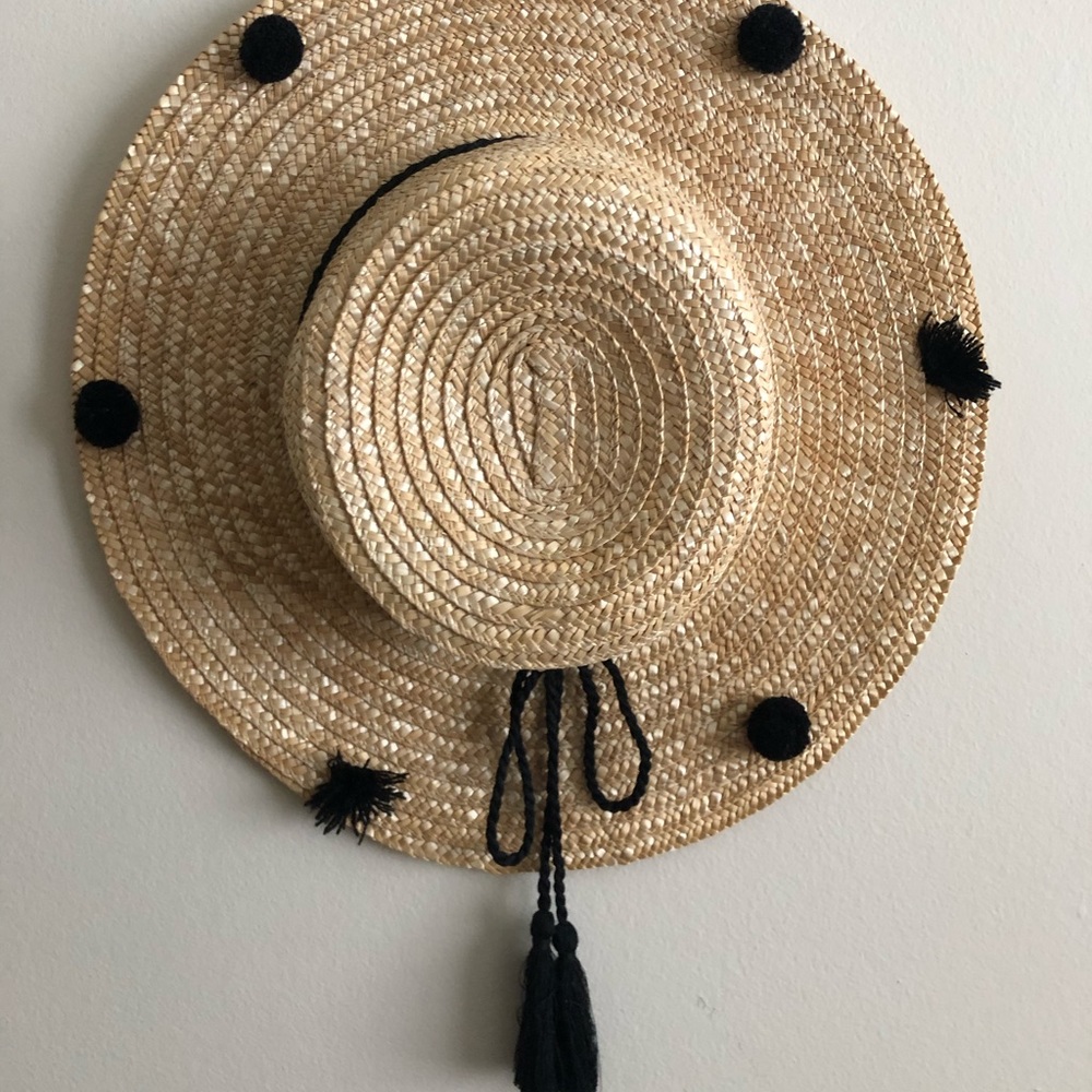 Straw Hat with Pom Poms